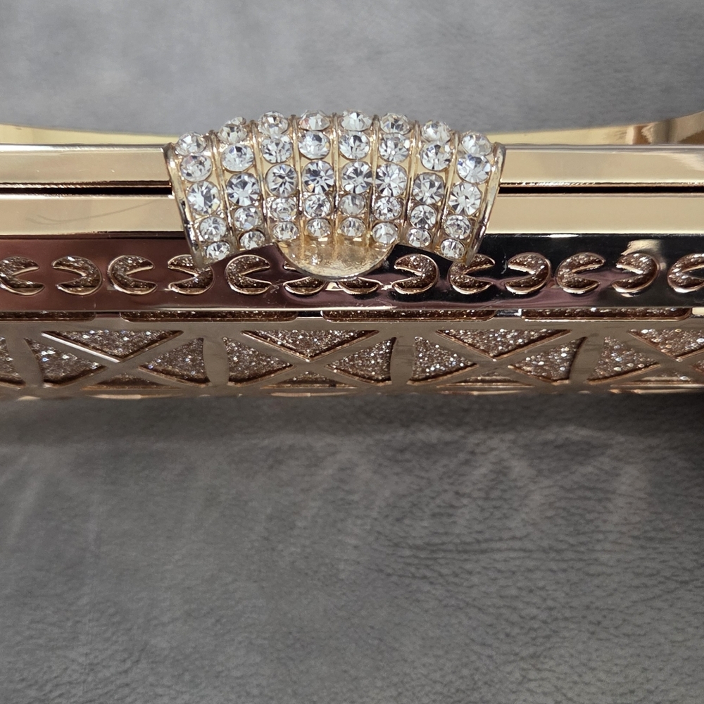 Gold Rhinestone Evening GLAM Clutch Bag Formal Party Wedding - Picture 5 of 14